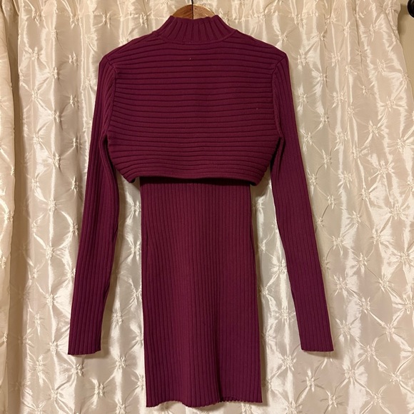 Ronny Kobo Garner Knit Top Ribbed Sweater Set Two Piece Shrug Burgundy Red - Picture 5 of 16